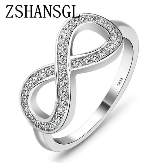 Fashion Cz Infinity Endless Love Claddagh 8 Shape 925 Sterling Silver Rings for Women Silver Filled Jewelry Anel Feminino